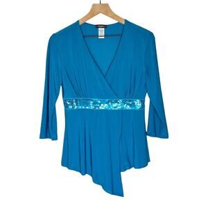 Cocome Y2K sequin blue teal blouse size M